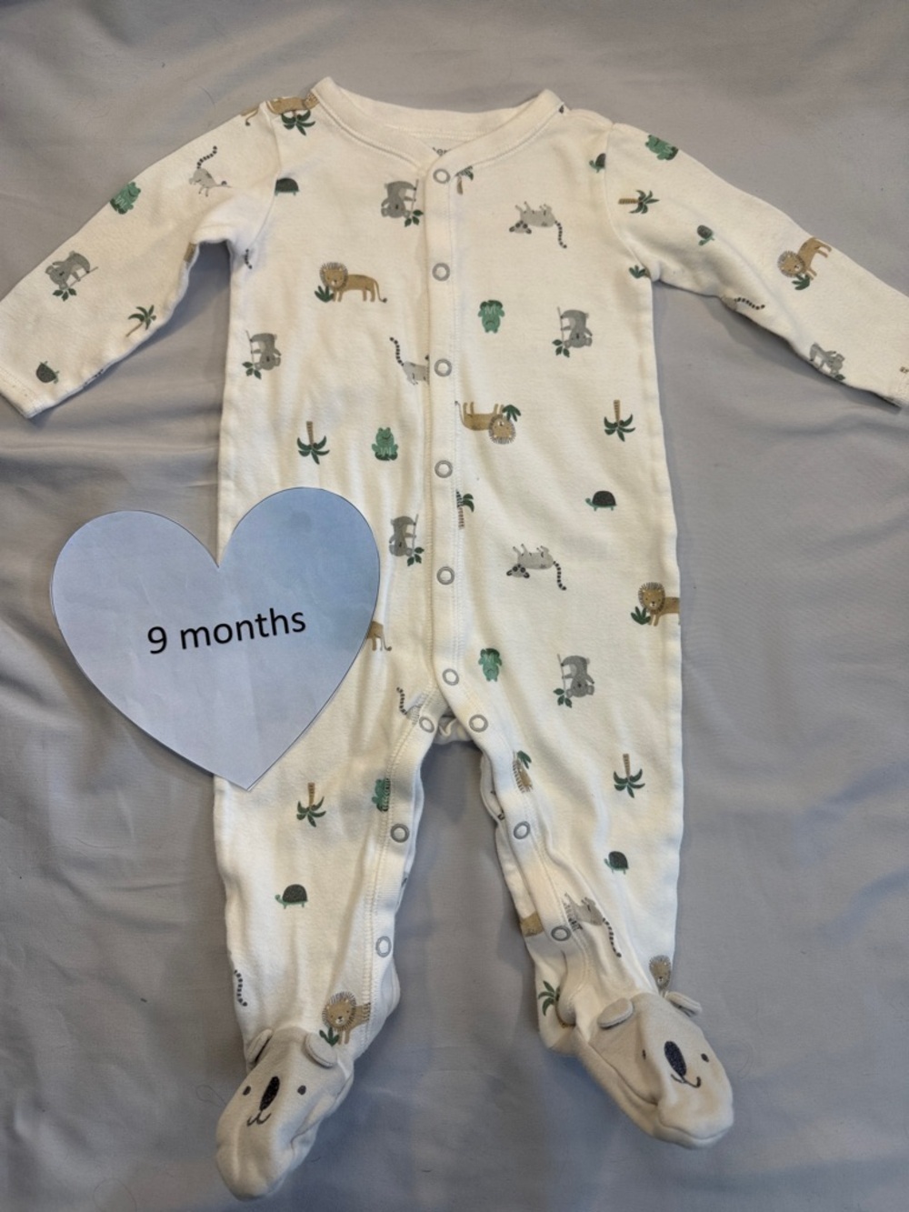 Carter's Cream Jungle Animal Footed One-Piece with Green Accents